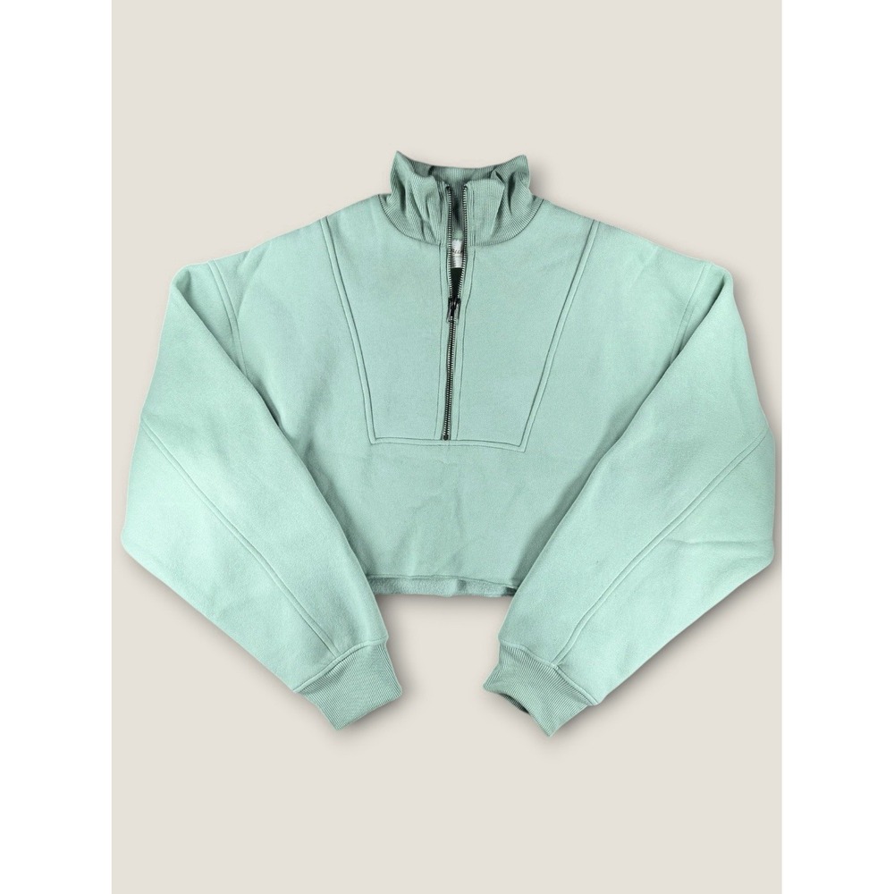 Allfenix Mint‎ Green Quarter Zip Cropped Sweatshirt Womens Small Mock Neck